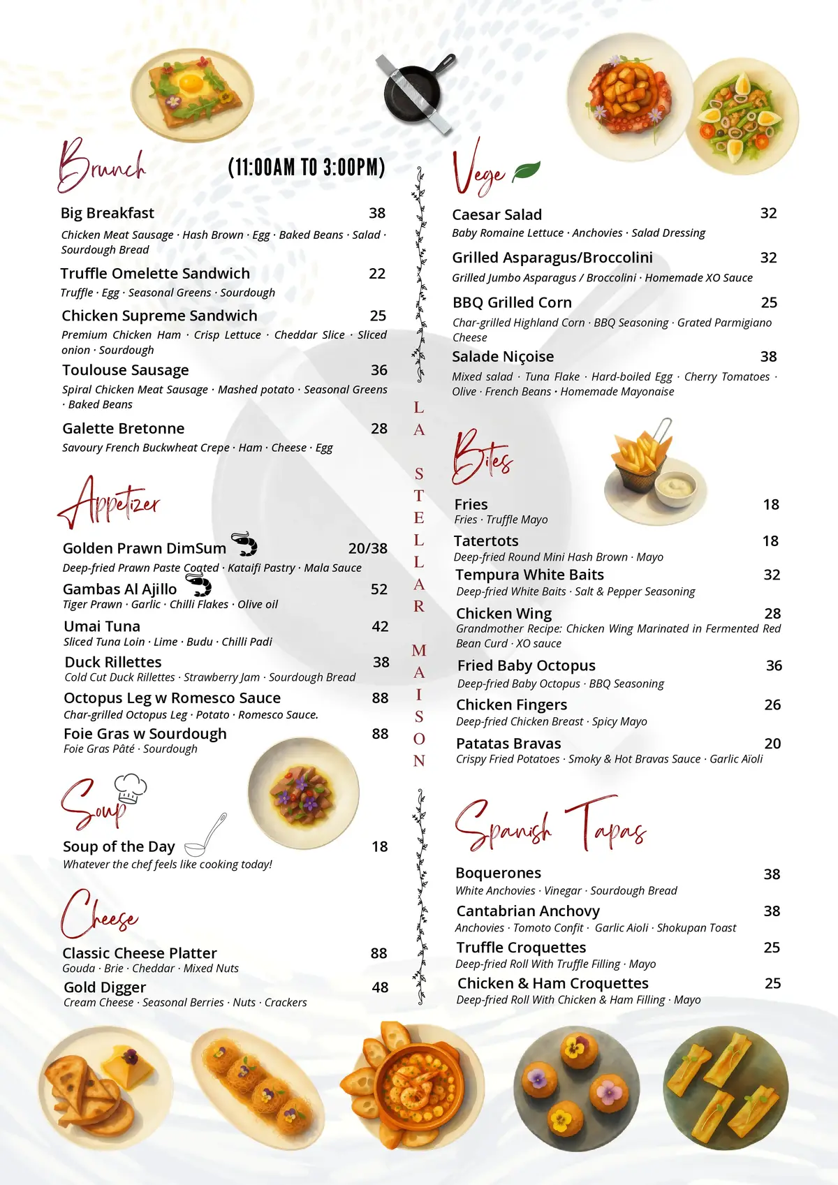 La Stellar Maison Seasonal Menu Page 1 - Brunch, Appetizers, Soup, Cheese, Vege, Bites and Spanish Tapas in Bangsar