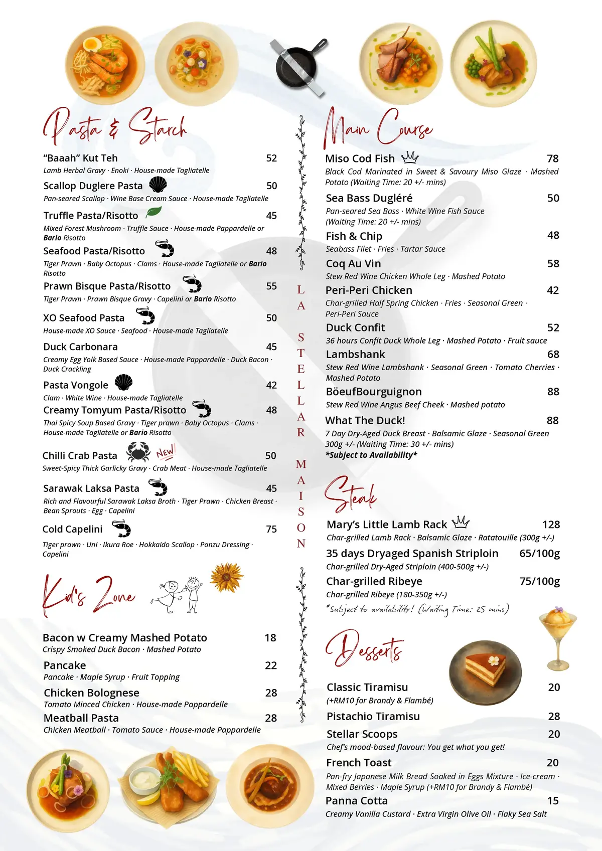 La Stellar Maison Seasonal Menu Page 2 - Pasta, Main Course, Steak, Kids Zone and Desserts in Bangsar