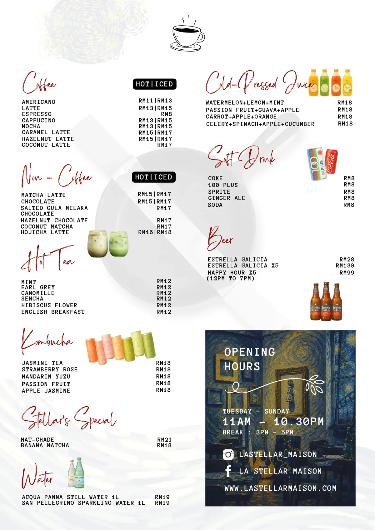 La Stellar Maison Seasonal Menu Page 3 - Coffee, Non-Coffee, Cold-Pressed Juice, Soft Drinks, Tea, Kombucha and Water in Bangsar